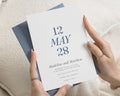 Dusty Blue Wedding Invitations, Minimal Date Wedding Invite, Elegant Typography Invitation Suite, Personalised Wedding Stationery