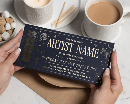 Personalised Concert Ticket Gift Voucher, Birthday Gift Voucher for Daughter, Gig Tickets, Custom Music Event Voucher