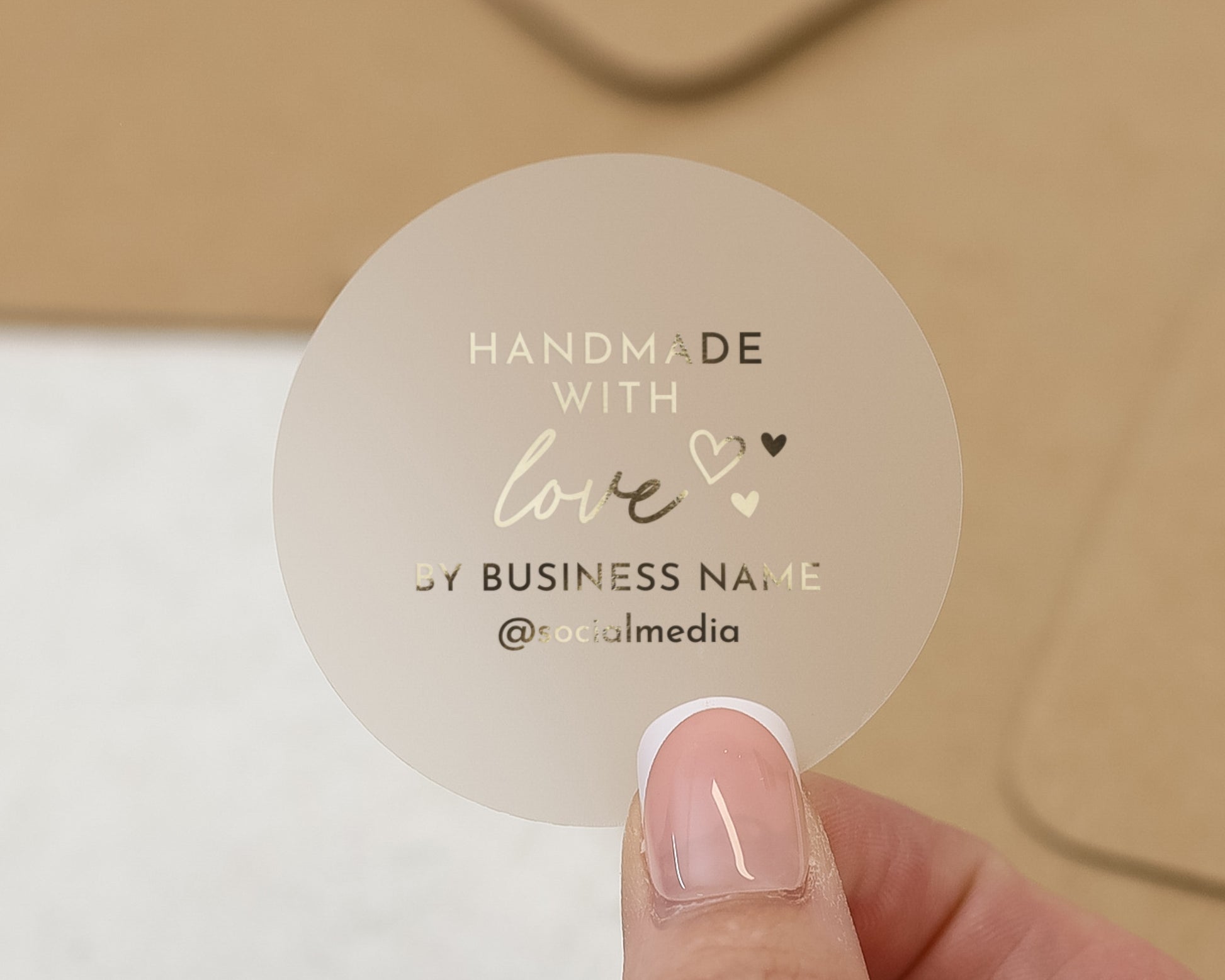 Handmade With Love Sticker, Gold Foil Business Stickers, Custom Business Name Label, Packaging Stickers, Small Business Branding