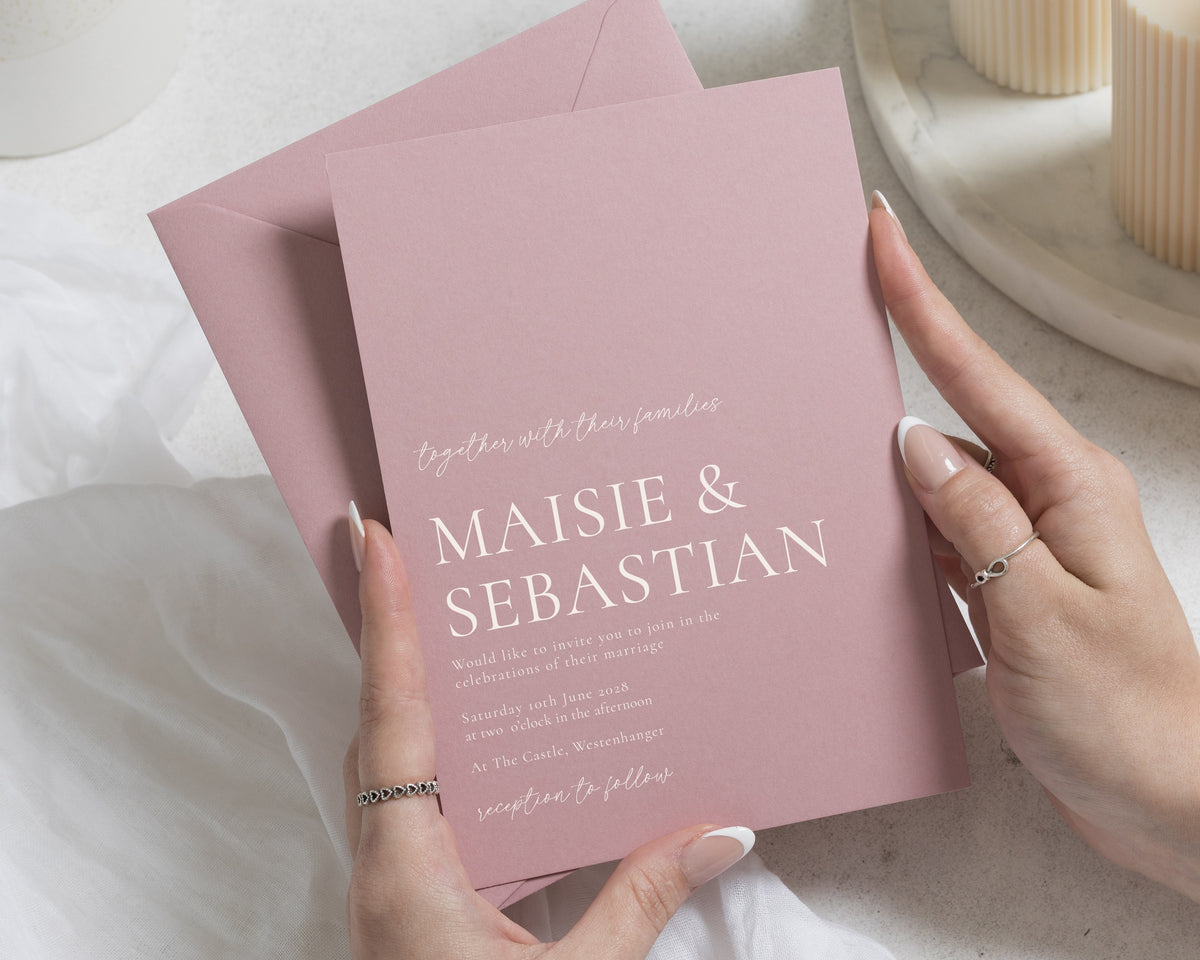 Rose Pink Wedding Invitations, Elegant Typography Wedding Invites, Minimalist Wedding Stationery, Personalised Invitation Suite