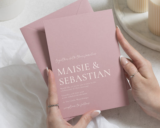Rose Pink Wedding Invitations, Elegant Typography Wedding Invites, Minimalist Wedding Stationery, Personalised Invitation Suite
