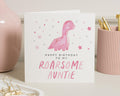 Birthday Card for Auntie, Roarsome Auntie Dinosaur Card, Cute Birthday Card for Her, Personalised Birthday Card, Pink Dinosaur Card
