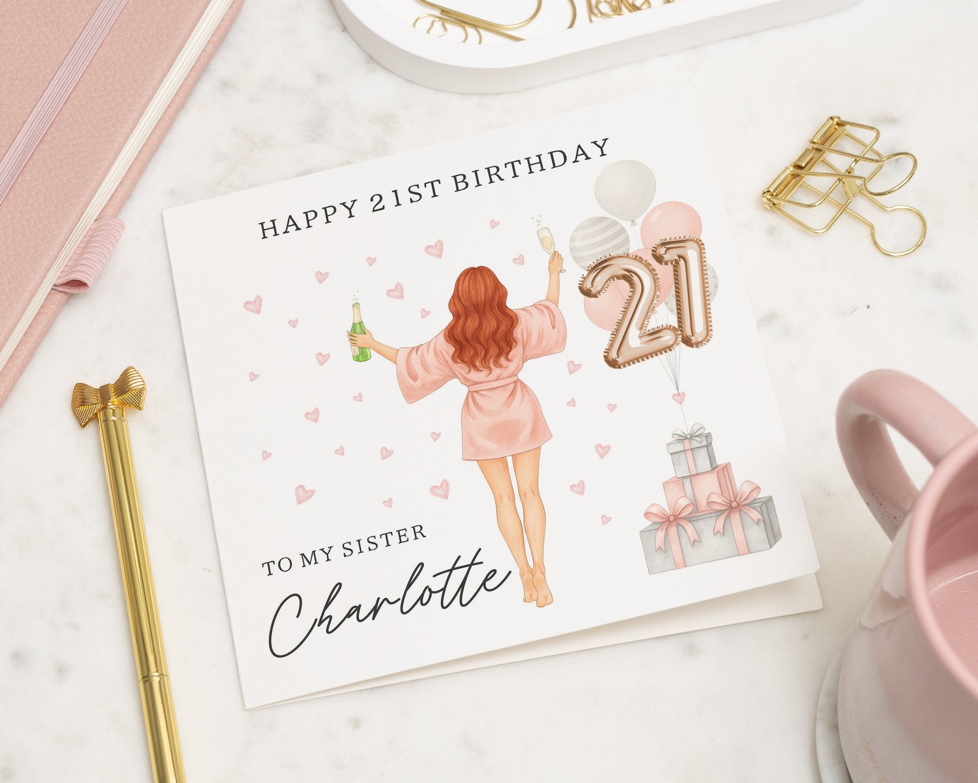 21st Birthday Card for Sister, Personalised Birthday Card, Birthday Card for Her, 21st Birthday Card for Women, Champagne Birthday Card