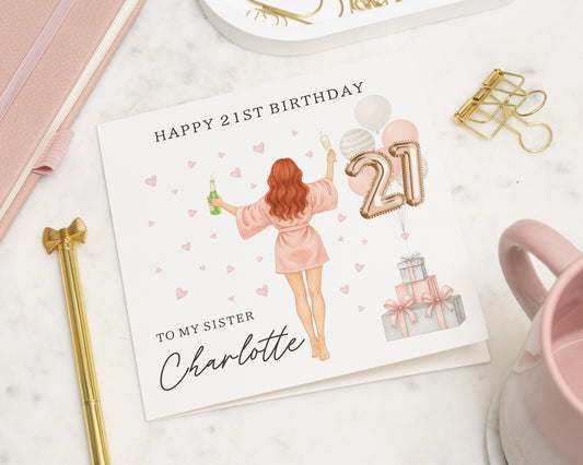 21st Birthday Card for Sister, Personalised Birthday Card, Birthday Card for Her, 21st Birthday Card for Women, Champagne Birthday Card