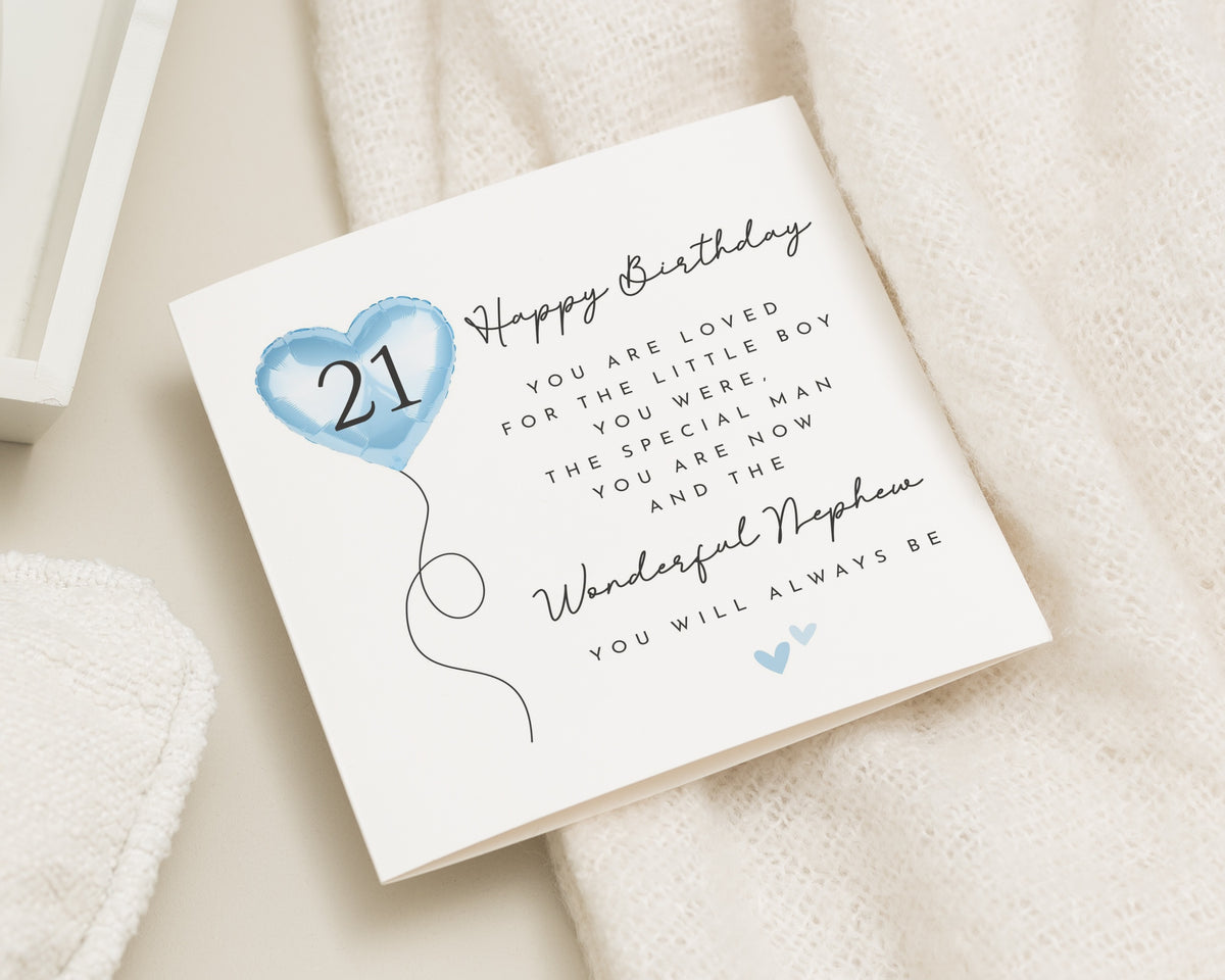 21st Birthday Card for Nephew, Nephew 21st Birthday Card, Birthday Card for Him, Personalised Birthday Card for Men, Blue Balloon Card