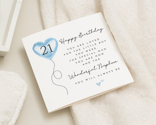 21st Birthday Card for Nephew, Nephew 21st Birthday Card, Birthday Card for Him, Personalised Birthday Card for Men, Blue Balloon Card