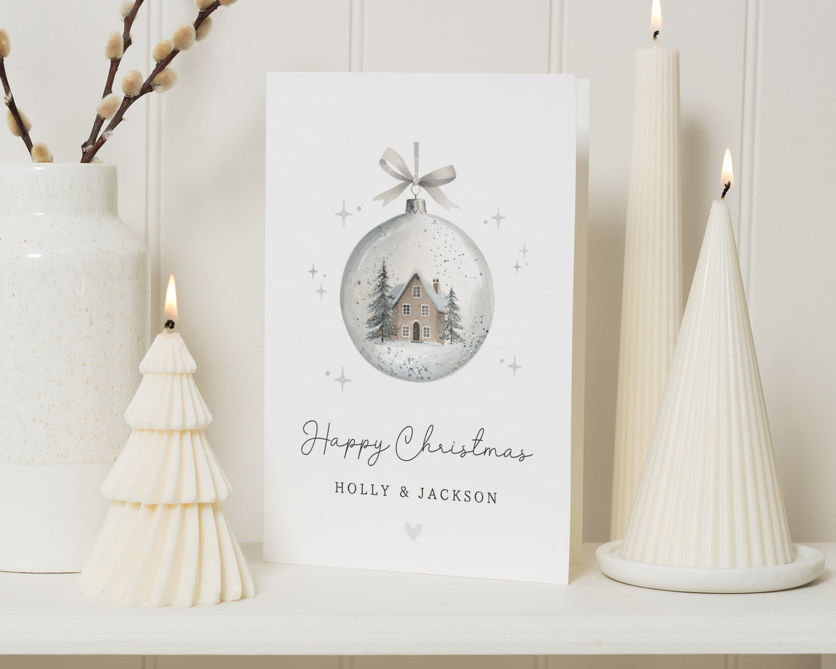 Personalised Christmas Card, Christmas Card for Couple, Happy Christmas Card, Family Christmas Cards, Winter Bauble Christmas Card