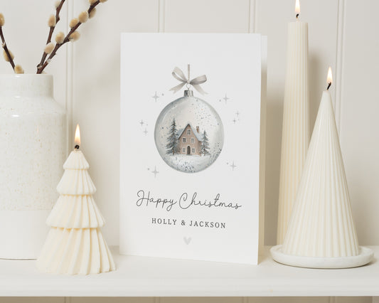 Personalised Christmas Card, Christmas Card for Couple, Happy Christmas Card, Family Christmas Cards, Winter Bauble Christmas Card
