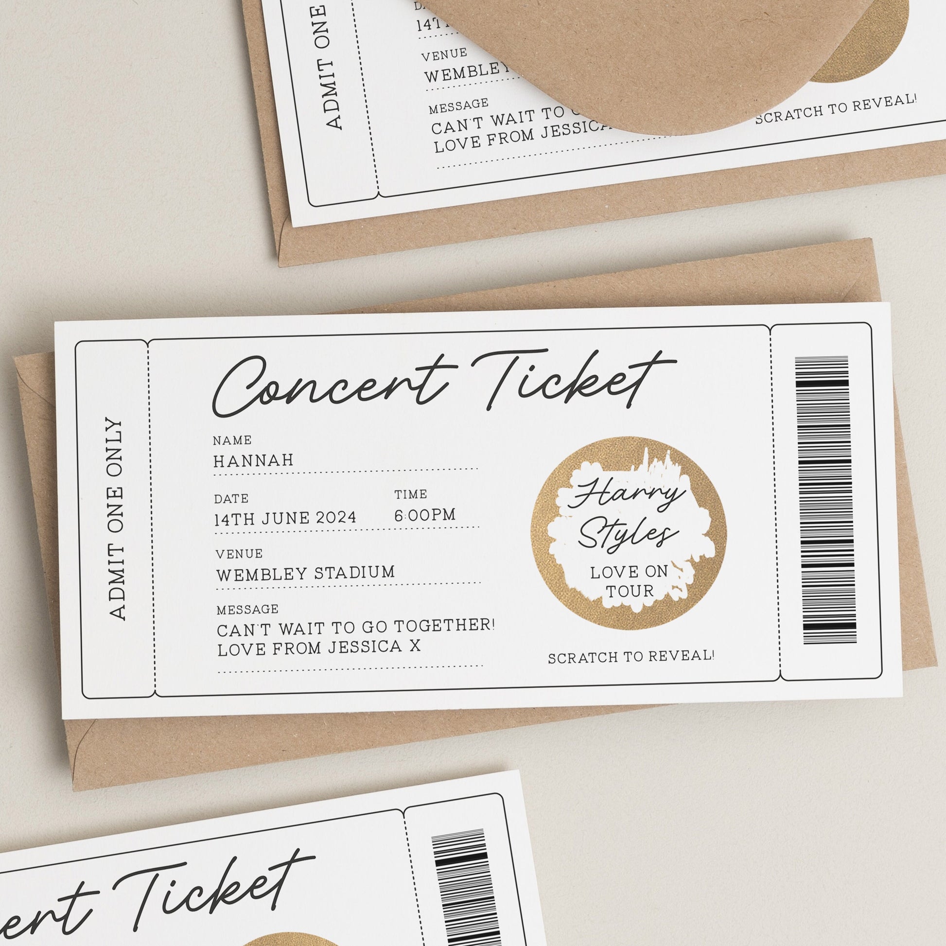 Concert Ticket Scratch Reveal Card, Personalised Gift Voucher Card For Her, Surprise Reveal Gift Voucher, Gig Ticket Birthday Gift