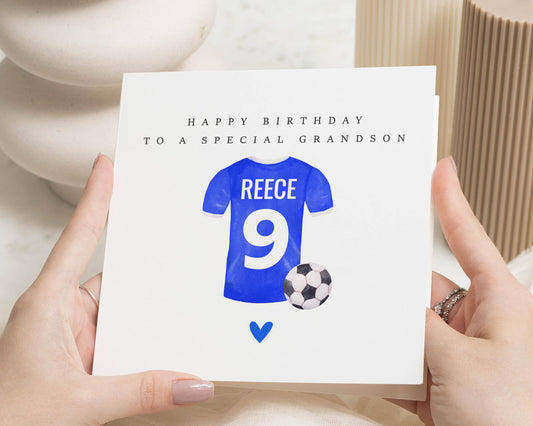 Grandson Birthday Card, Personalised Football Birthday Card, Birthday Card for Boy, 9th Birthday Card, Special Grandson Card