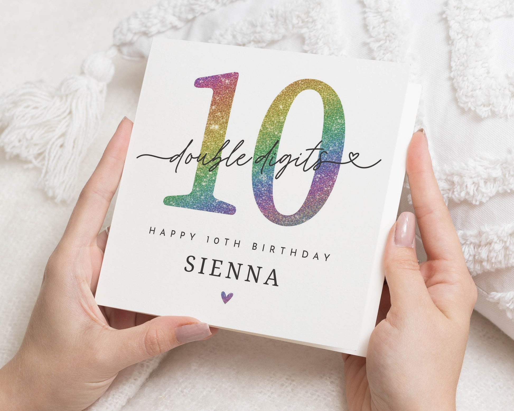 10th Birthday Card for Girl, Personalised 10th Birthday Card, Double Digits Birthday Card, Birthday Card for Daughter, Rainbow Card