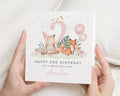 2nd Birthday Card for Girl, Personalised Birthday Card, Cute Bear and Fox Card, Birthday Card for Daughter, Granddaughter, Niece