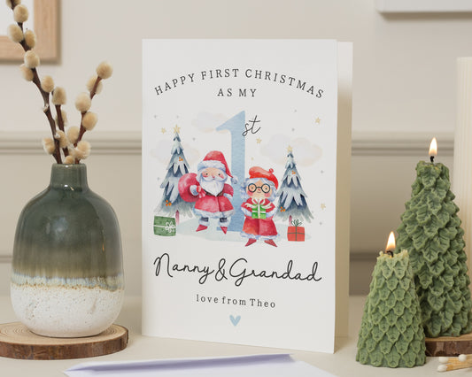 First Christmas Card for Nanny and Grandad, 1st Christmas Card from Baby, Personalised Christmas Card for Grandparents, Santa Christmas Card