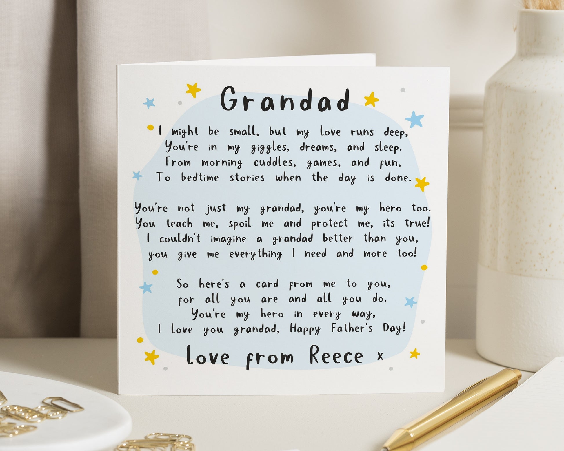 Fathers Day Card for Grandad, Personalised Grandad Card, Grandad Poem Card, Grandad Fathers Day Card, Hero Grandad Card, Custom Card