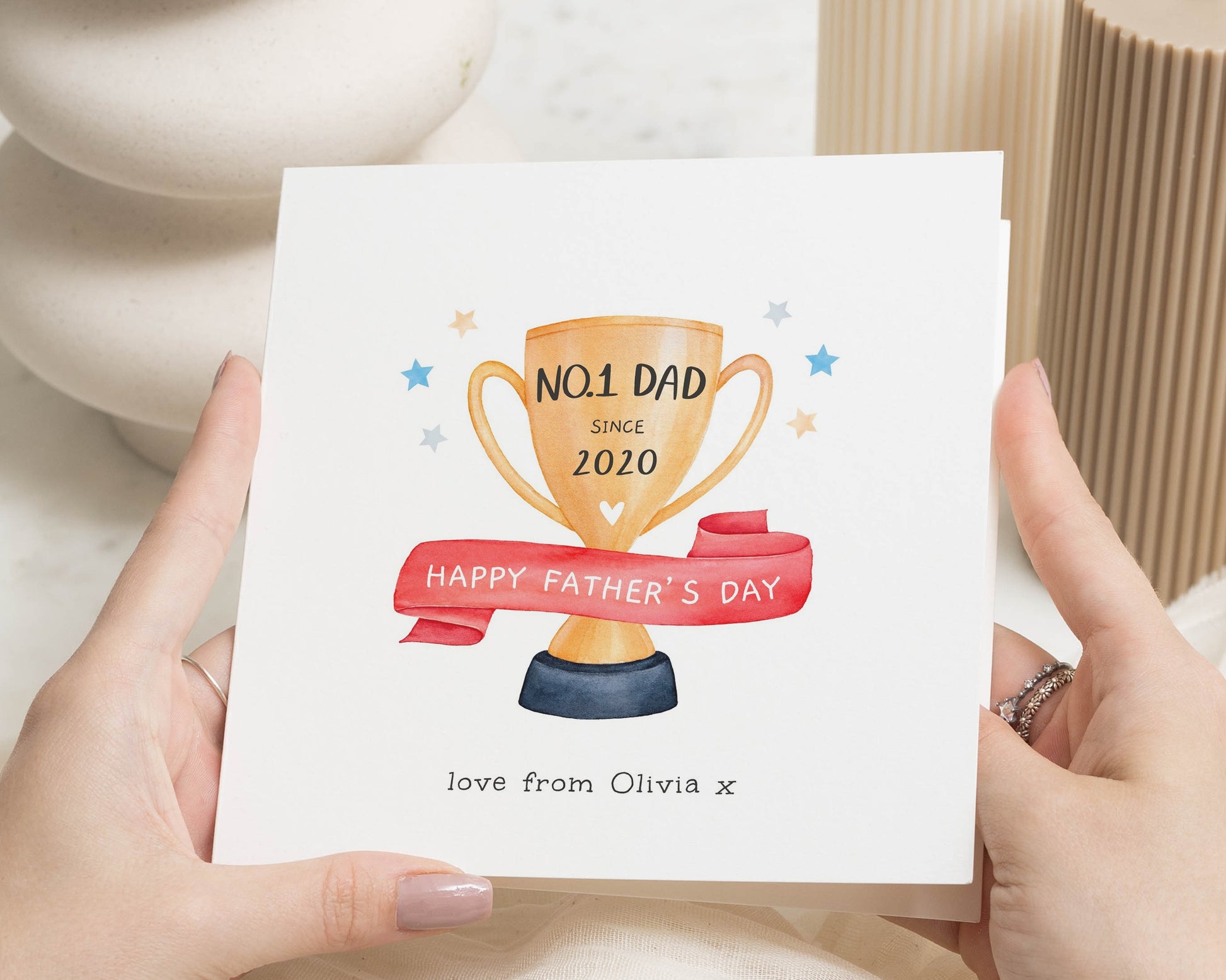 Personalised Fathers Day Card for Dad, No 1 Dad Card, Fathers Day Card from Daughter or Son, Daddy Papa Card, Trophy Dad Card