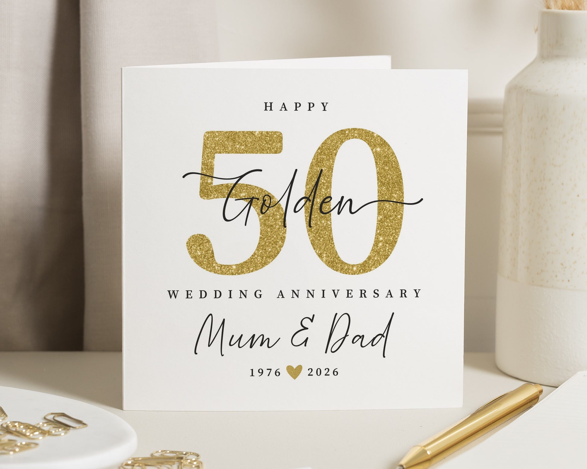 Golden Wedding Anniversary Card, 50th Anniversary Card for Mum and Dad, Personalised 50th Wedding Card, Anniversary Card for Parents