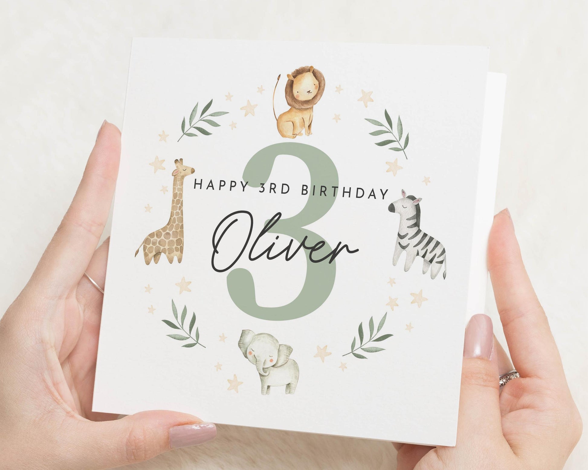 3rd Birthday Card for Boy, Personalised Safari Birthday Card, Birthday Card for Son, 3rd Birthday Card for Girl, Animal Birthday Card