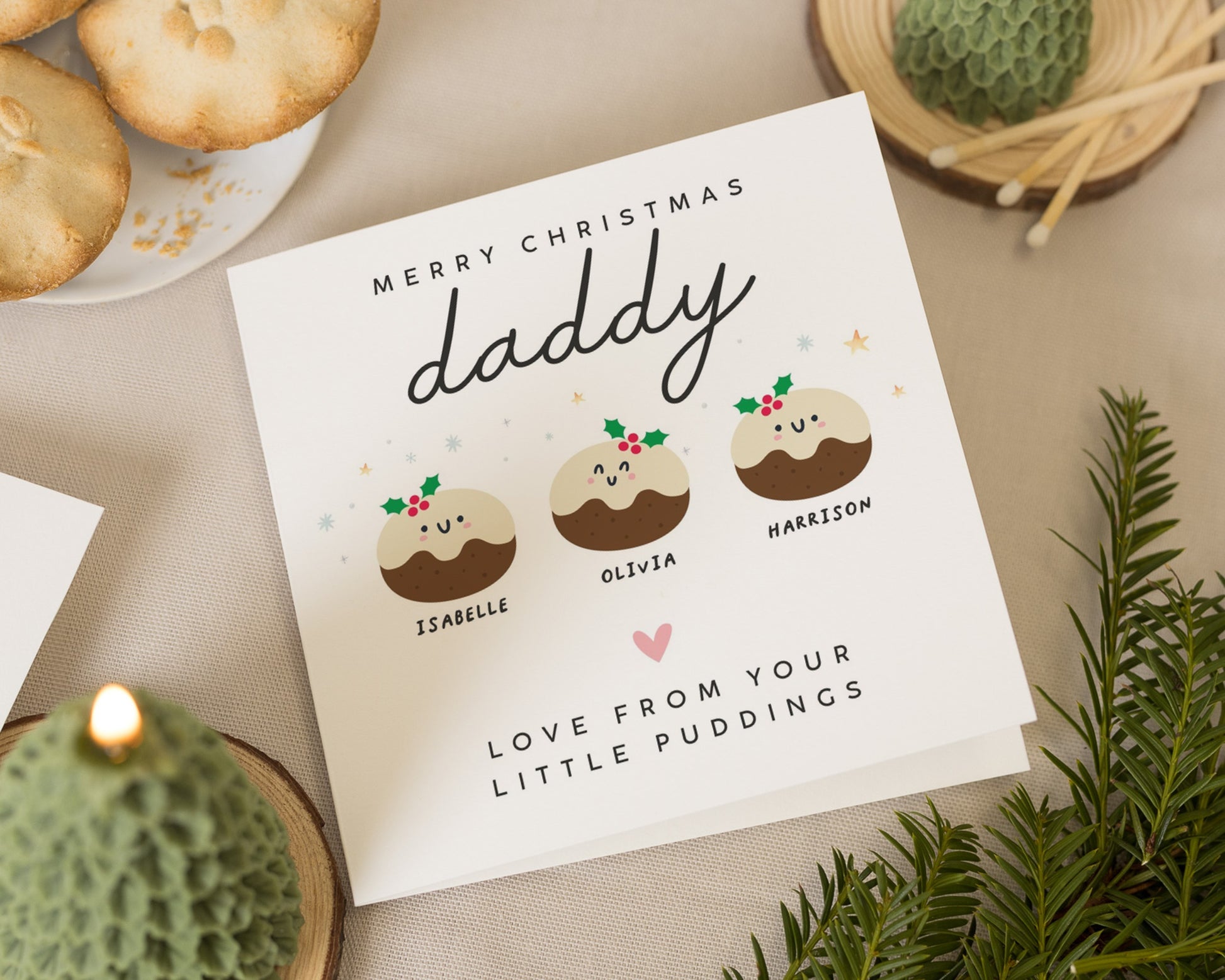 Christmas Card for Daddy, Personalised Daddy Christmas Card, Cute Christmas Card for Dad, Kids Christmas Card, Pudding Card