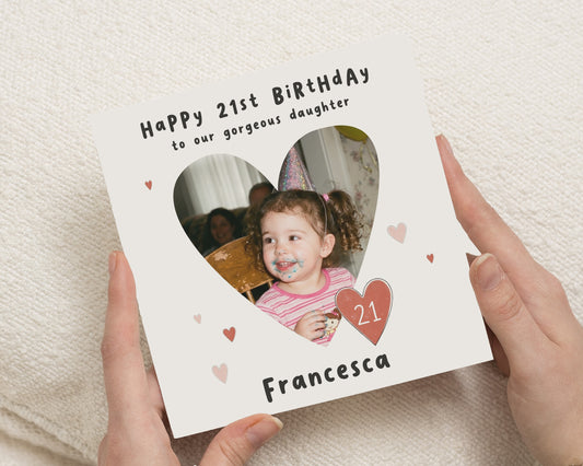 21st Birthday Card for Daughter, Personalised Photo Birthday Card, Daughter 21st Card, Birthday Card for Her, Photo Card