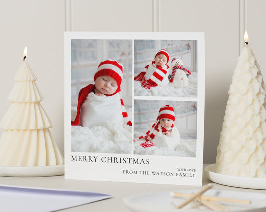 Personalised Photo Christmas Card, Square Christmas Card, Family Christmas Card, Pack of 10, 20, 50 or 100, Custom Christmas Card