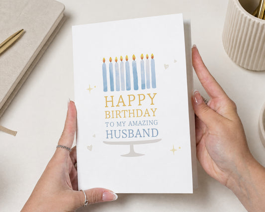 Husband Birthday Card, Birthday Card for Husband, Birthday Cards for Him, Romantic Birthday Card, Candle Birthday Card for Him