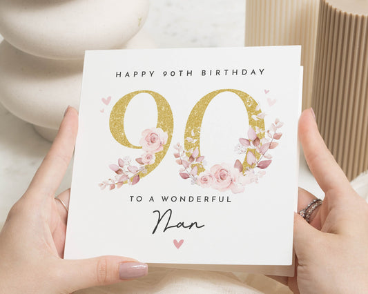 90th Birthday Card for Nan, Personalised Nan Birthday Card, Floral Birthday Card for Her, Grandmother Birthday Card