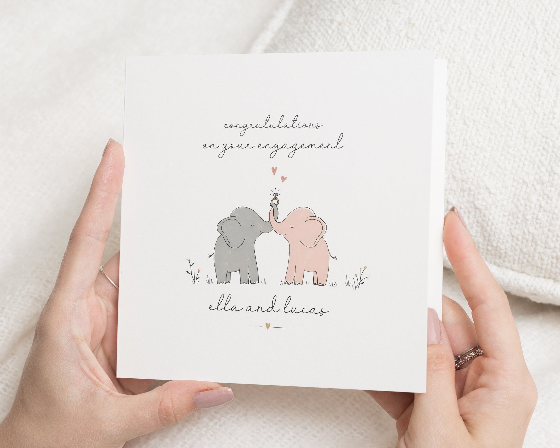 Engagement Card, Congratulations on Your Engagement Card, Personalised Engagement Card for Couple, Cute Elephant Engagement Card