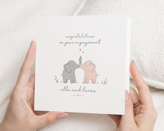 Engagement Card, Congratulations on Your Engagement Card, Personalised Engagement Card for Couple, Cute Elephant Engagement Card