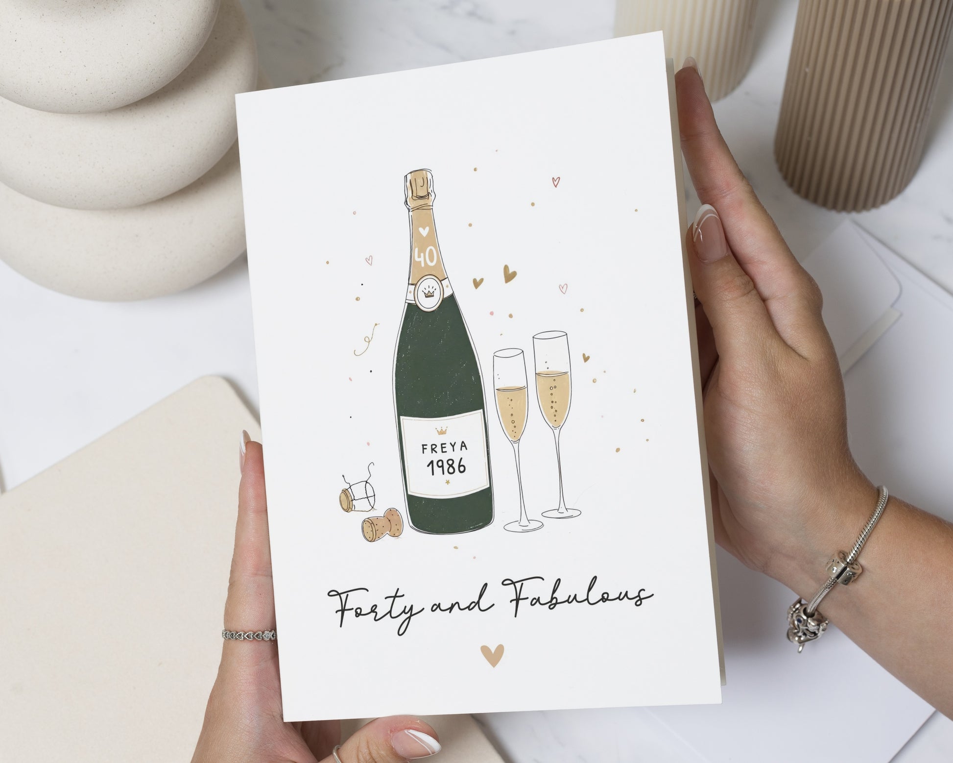 40th Birthday Card for Her, Personalised 40th Birthday Card, Forty and Fabulous Card, Champagne Birthday Card, Birthday Card for Friend
