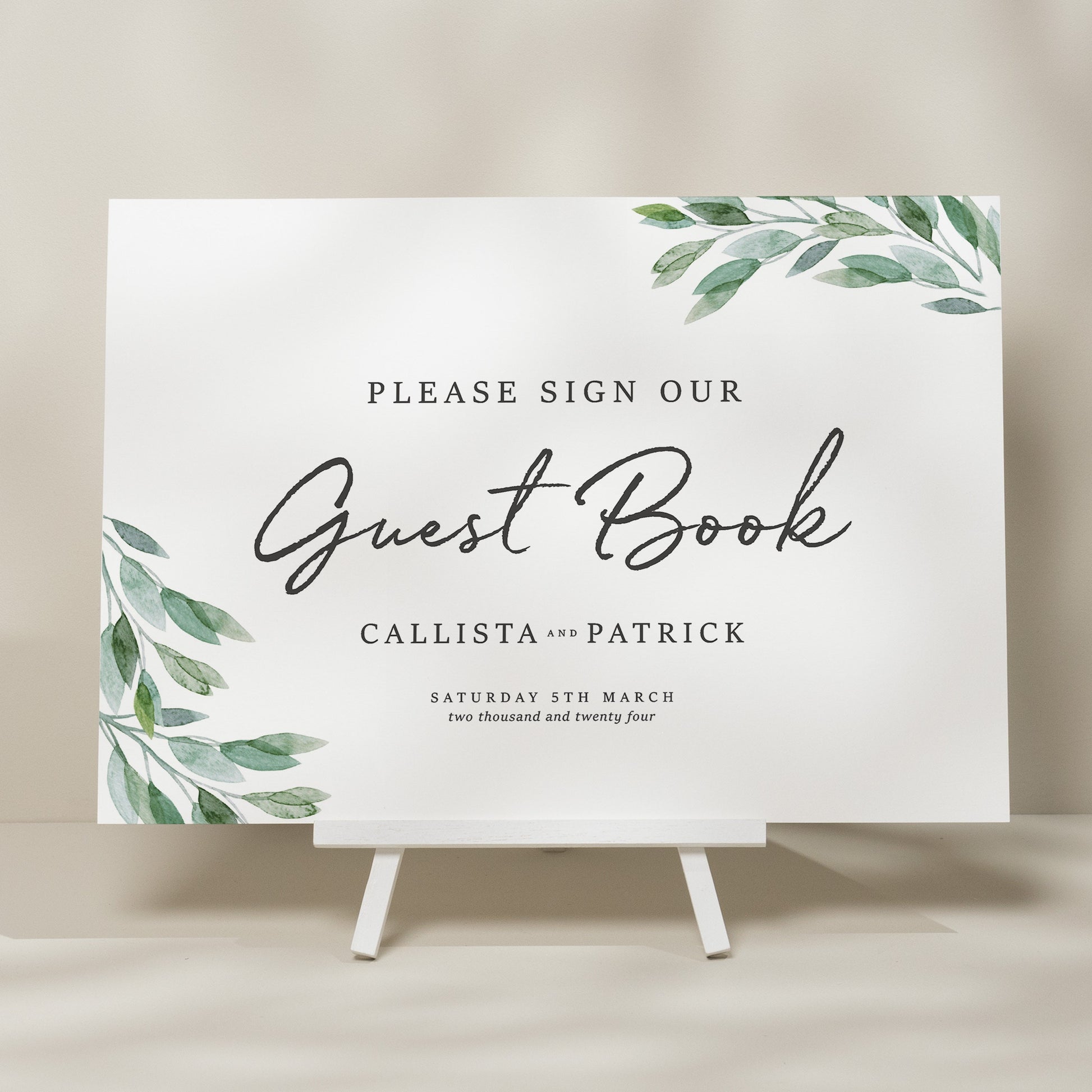 Botanical Greenery Wedding Guest Book Sign, Guest Wedding Sign, Sign Our Guest Book Wedding Sign, Wedding Signage, Foliage &#39;Callista&#39;