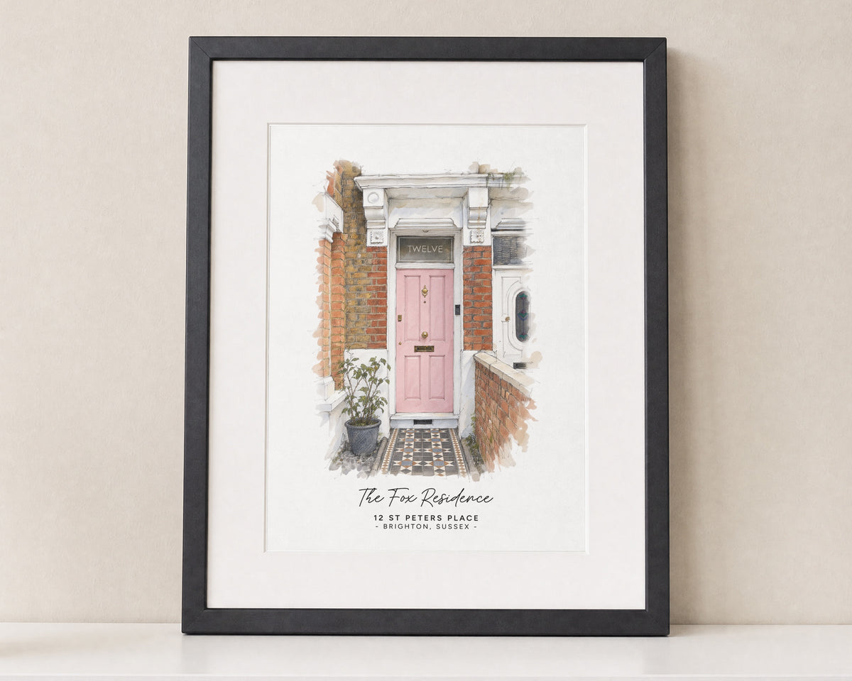 Personalised House Portrait Print, Custom Home Illustration, New Home Gift, House Warming Gift, Address Wall Art, Black Framed Print