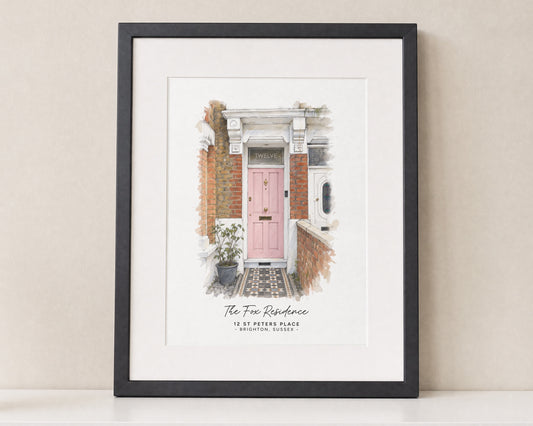 Personalised House Portrait Print, Custom Home Illustration, New Home Gift, House Warming Gift, Address Wall Art, Black Framed Print