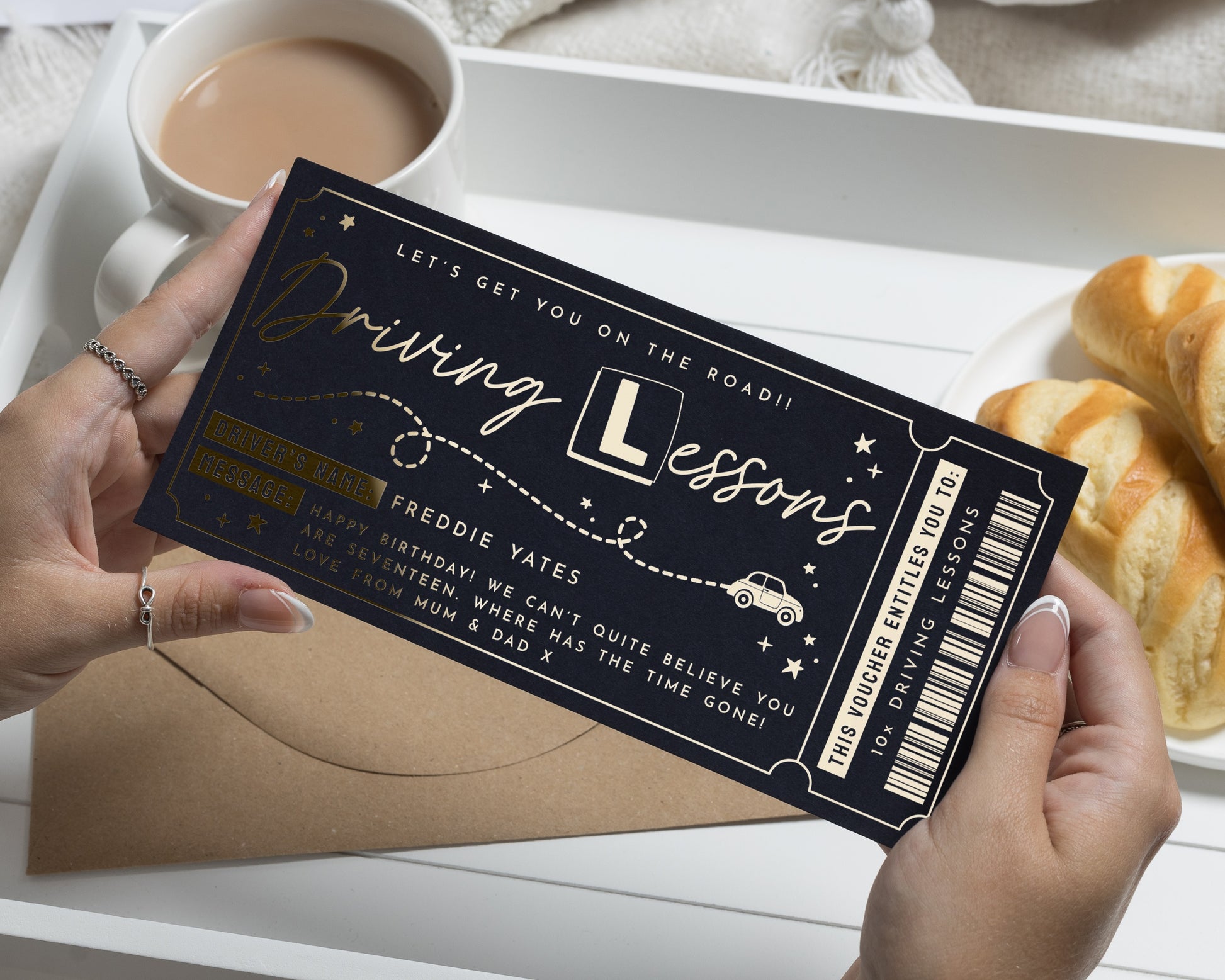 Personalised Driving Lessons Gift Voucher, Gold Foil, Birthday Gift For Him Or Her, Scratch To Reveal