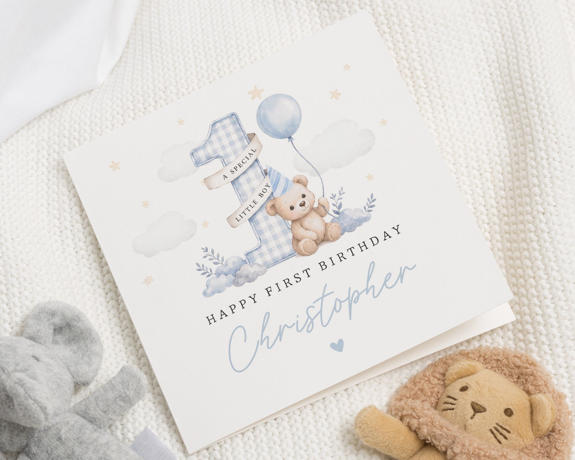 1st Birthday Card for Boy, First Birthday Card, Personalised 1st Birthday Card, Birthday Card for Son, Grandson, Nephew, Teddy Bear Card