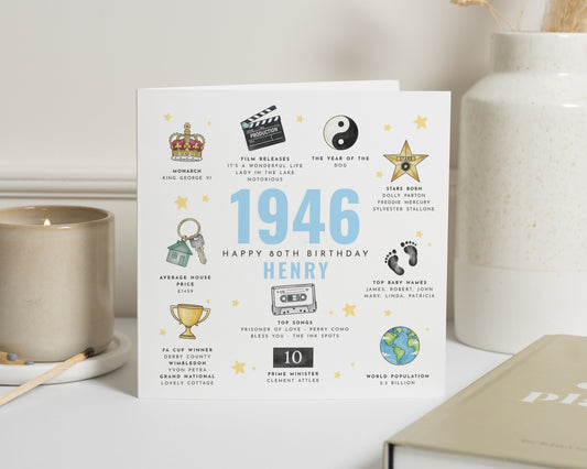 1946 80th Birthday Card, 80th Birthday Card for Him, Personalised Card, 80th Birthday Dad, Grandad, Husband