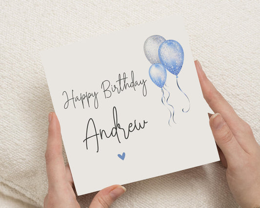 Birthday Card for Him, Personalised Birthday Card, Birthday Card for Son, Blue Balloon Birthday Card, Birthday Card for Boyfriend
