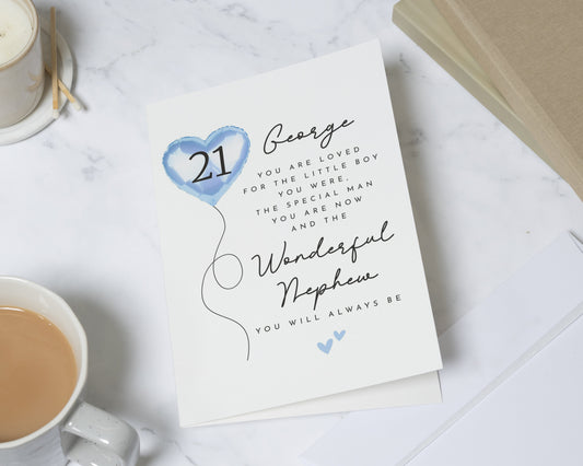 21st Birthday Card for Nephew, Personalised Birthday Card for Him, Nephew Birthday Card, 21 Birthday Card, Special Nephew Card