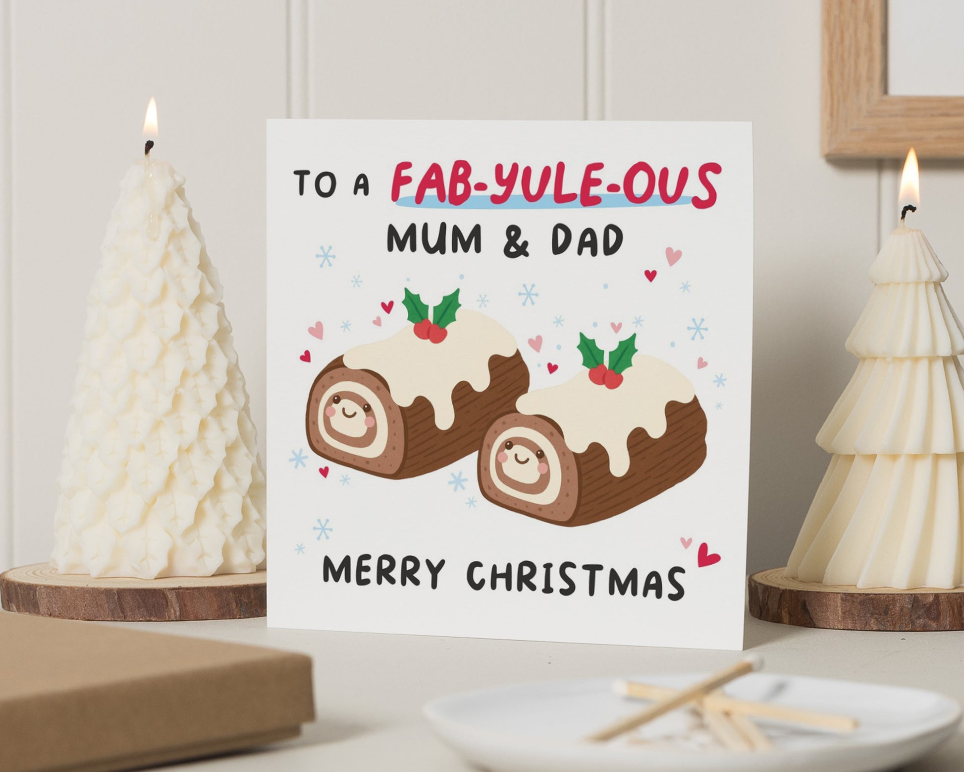 Christmas Card for Mum and Dad, Funny Christmas Card, Fab Yule Log Card, Cute Christmas Card for Parents, Merry Christmas Card