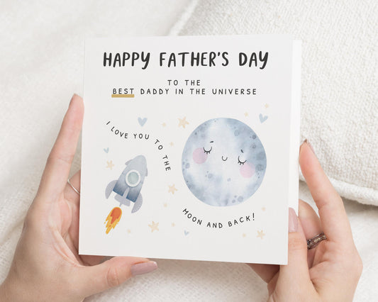 Fathers Day Card, Fathers Day Card from Kids, Daddy Card, Fathers Day Card from Daughter, Cute Moon Card, Space Card for Dad
