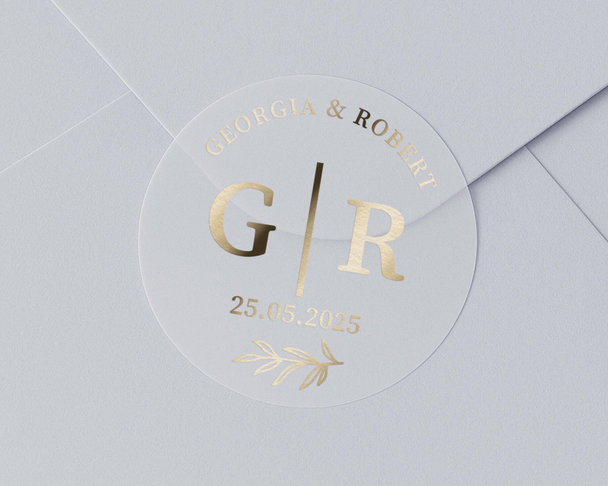 Wedding Envelope Seal, Personalised Wedding Sticker, Gold Foil Initials, Custom Wedding Date Sticker, Monogram Wedding Label