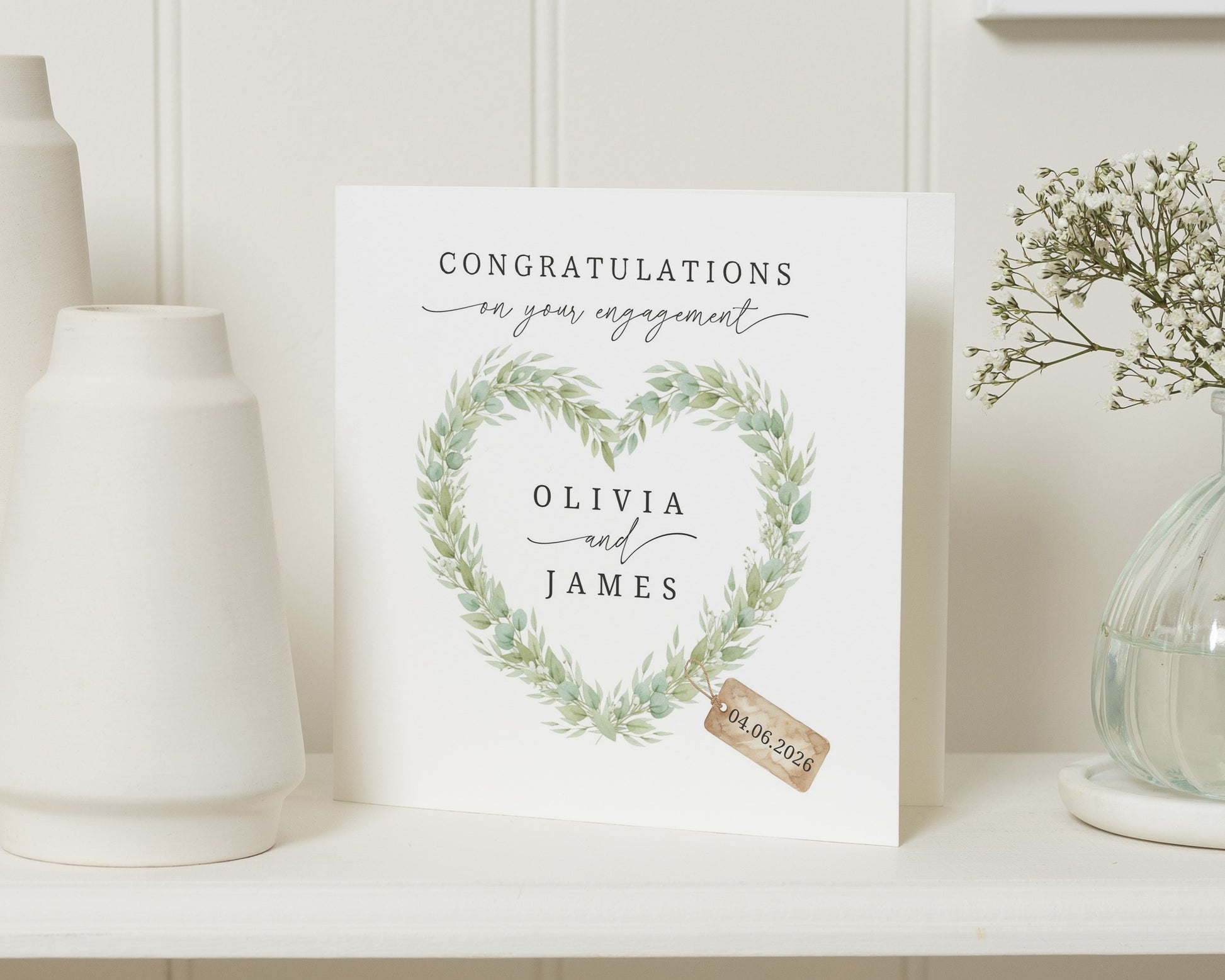 Engagement Card Personalised, Engagement Card for Couple, Congratulations Card, Heart Engagement Card, Custom Names and Date Card
