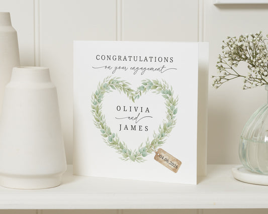 Engagement Card Personalised, Engagement Card for Couple, Congratulations Card, Heart Engagement Card, Custom Names and Date Card