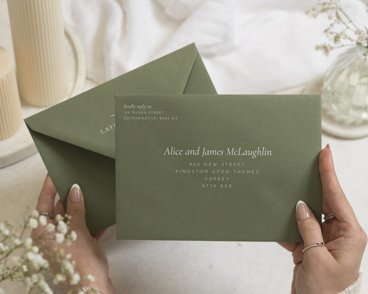 Sage Green Envelopes with White Ink Address Printing, C6, 5x7 or C5 Printed Wedding Invitation Envelopes (Sage)