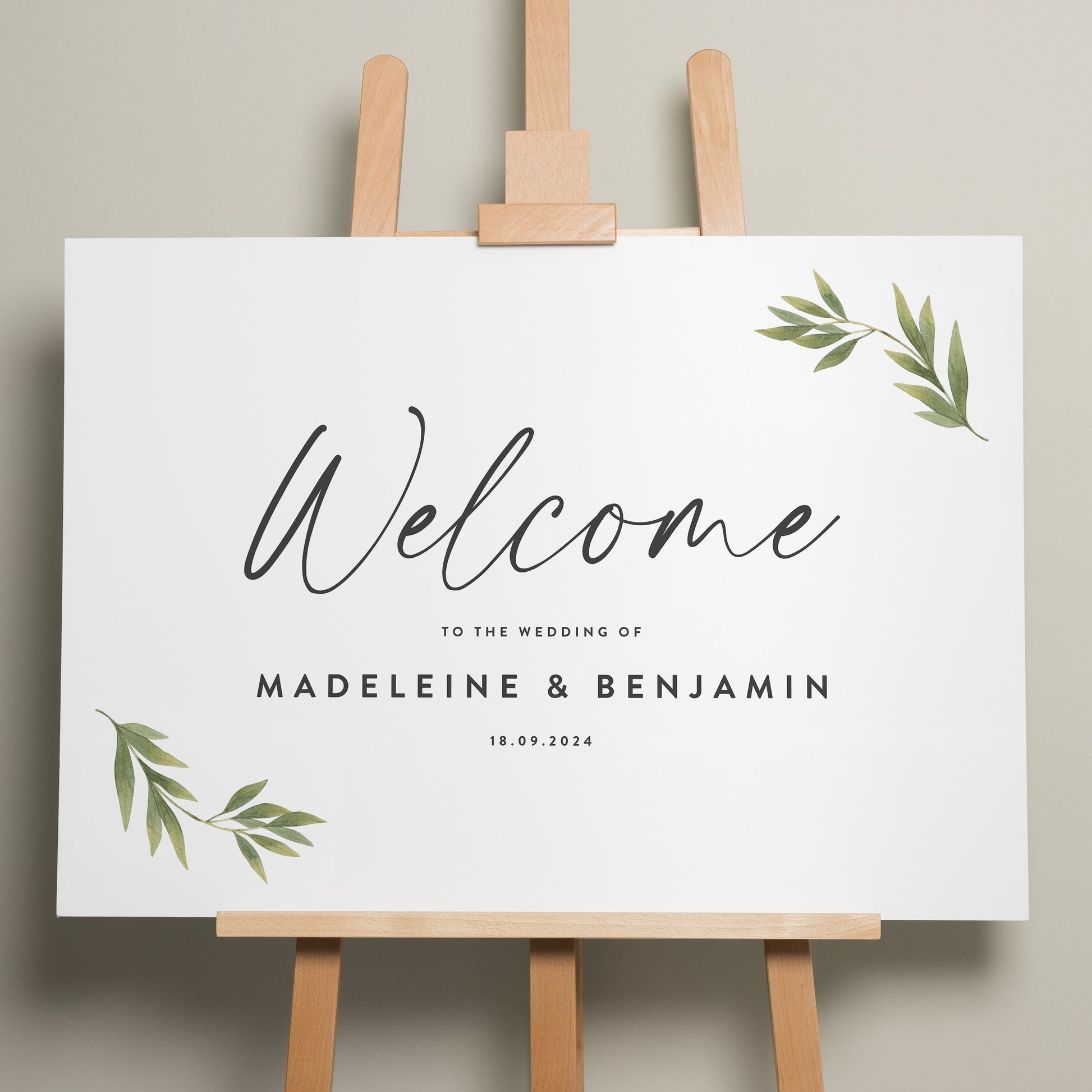 Botanical Wedding Welcome Sign, Ceremony Sign, Greenery Welcome Sign, Personalised Welcome Sign, Simple Wedding Design &#39;Madeleine&#39;