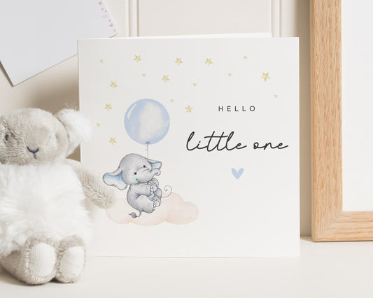 New Baby Card, Baby Shower Card, Hello Little One Card, Cute Elephant Card, Gender Neutral Baby Card