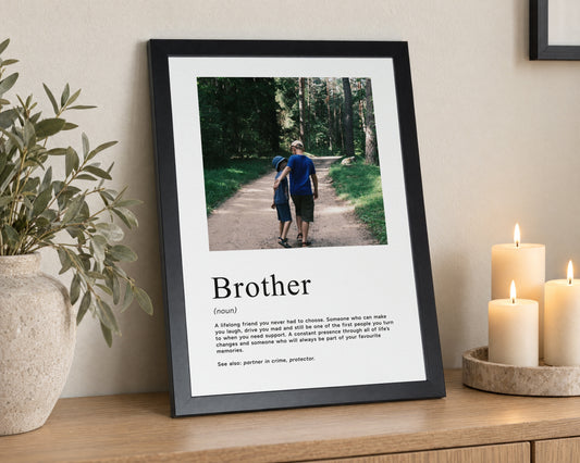 Personalised Brother Photo Print, Definition Wall Art, Gift for Brother, Birthday Gift, Black Framed Portrait Print