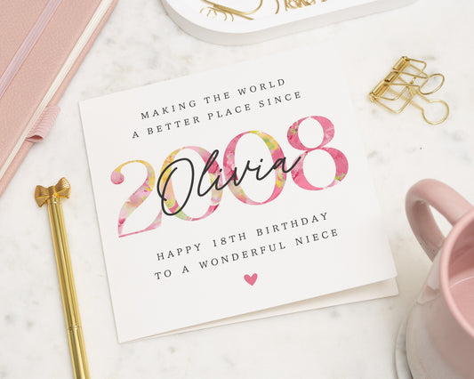 18th Birthday Card for Niece, Personalised 18th Birthday Card, Birthday Card for Her, Floral Birthday Card, Girl Birthday Card, Custom Card