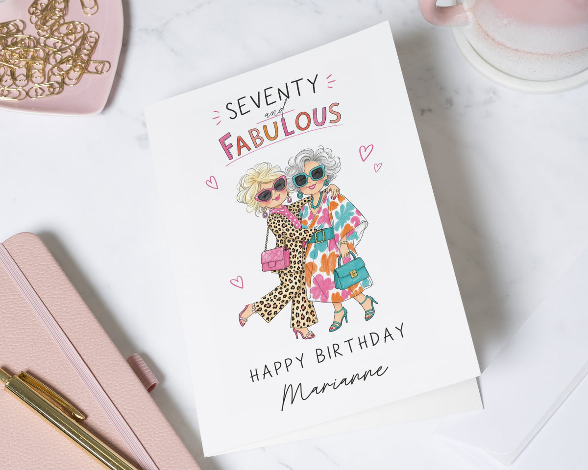 70th Birthday Card for Her, Personalised 70th Birthday Card, Mum 70th Birthday Card, Grandma Birthday Card, Seventy and Fabulous