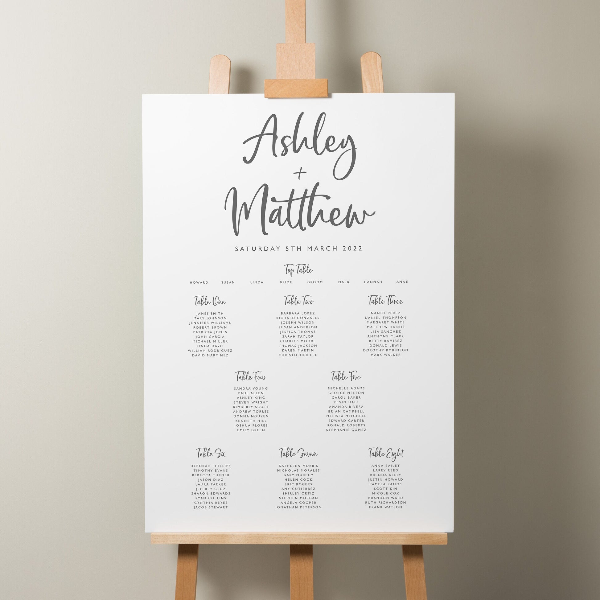 Simple Modern Wedding Table Plan, Personalised Modern Seating Plan, Find Your Seat Sign, Wedding Décor A1 &#39;Ashley&#39;