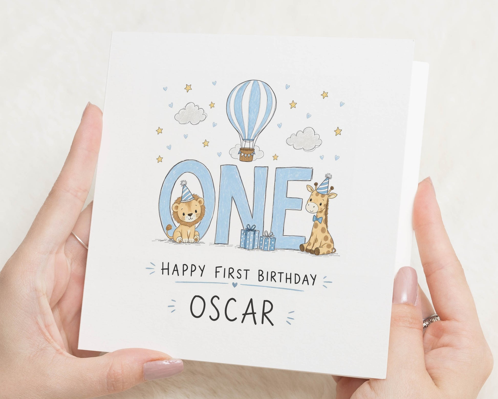 Personalised 1st Birthday Card, First Birthday Card for Boy, Safari Birthday Card, Cute Jungle Animal Birthday Card, One Today Card